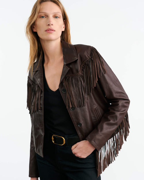 ELOI LEATHER JACKET IN DARK BROWN