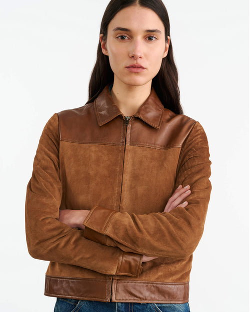 FREDDIE SUEDE JACKET IN MARTORA/COGNAC