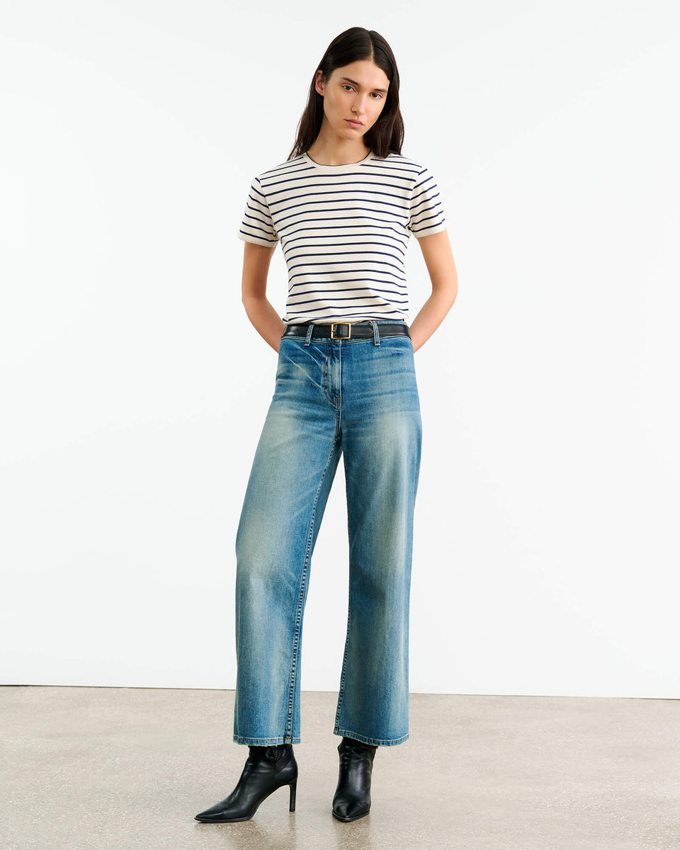 LANA TEE IN NATURAL/NAVY STRIPE