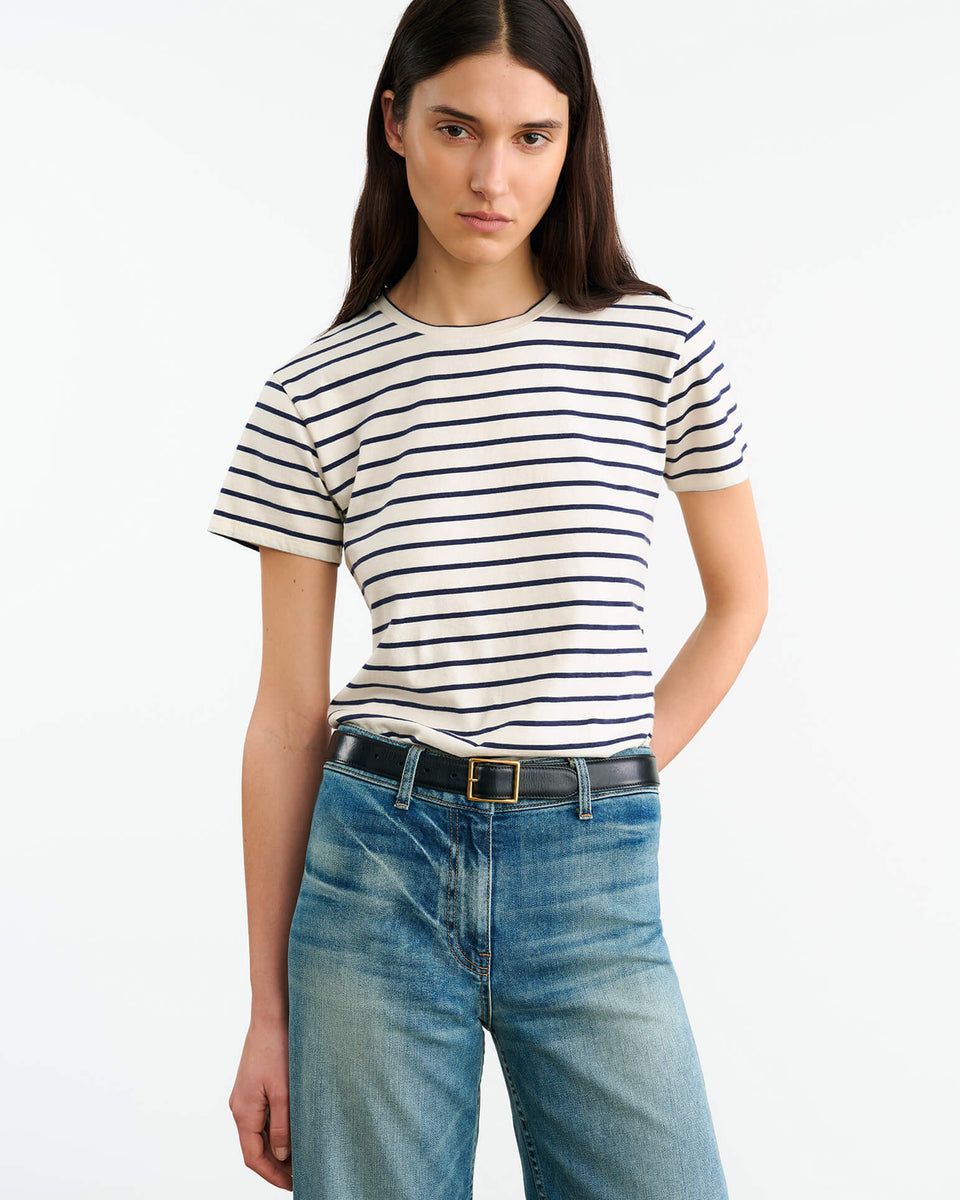LANA TEE IN NATURAL/NAVY STRIPE