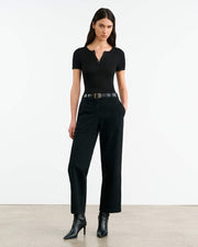 FRANCENE SILK KNIT SWEATER IN BLACK