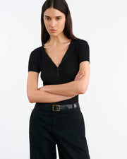 FRANCENE SILK KNIT SWEATER IN BLACK