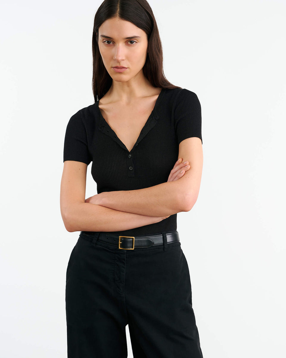 FRANCENE SILK KNIT SWEATER IN BLACK