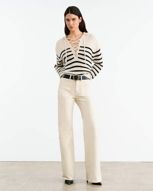 NOEMI CASHMERE SWEATER IN IVORY/BLACK STRIPE