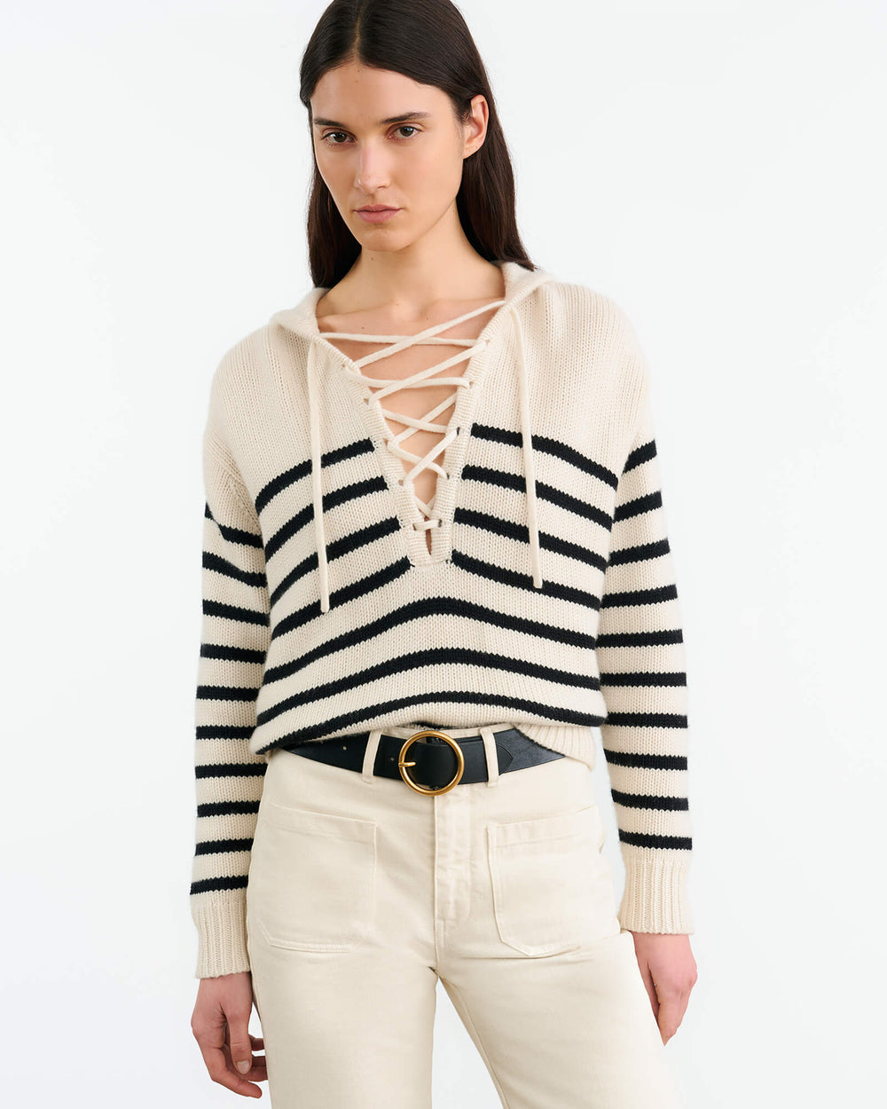 NOEMI CASHMERE SWEATER IN IVORY/BLACK STRIPE