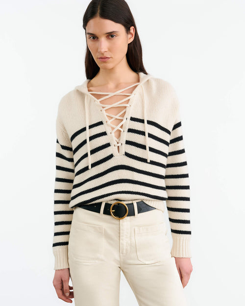 NOEMI CASHMERE SWEATER IN IVORY/BLACK STRIPE