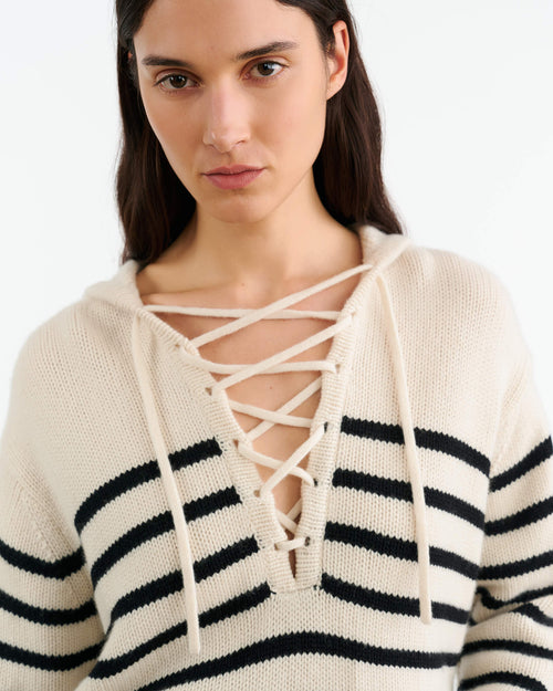 NOEMI CASHMERE SWEATER IN IVORY/BLACK STRIPE