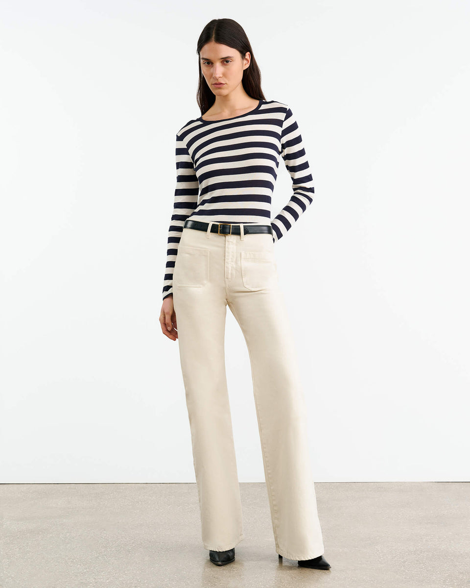 LONG SLEEVE SHIRT IN NAVY/IVORY STRIPE