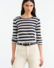 LONG SLEEVE SHIRT IN NAVY/IVORY STRIPE