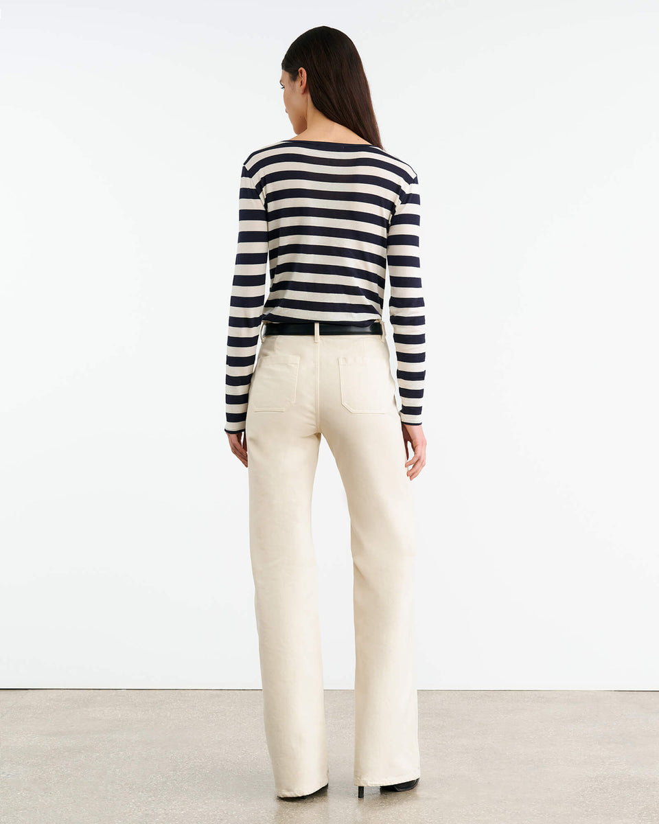 LONG SLEEVE SHIRT IN NAVY/IVORY STRIPE