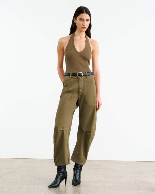 IVEY SILK HALTER IN MILITARY GREEN