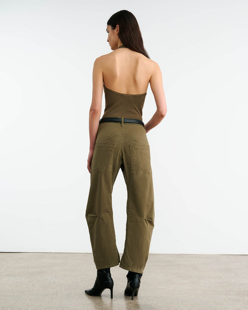 IVEY SILK HALTER IN MILITARY GREEN