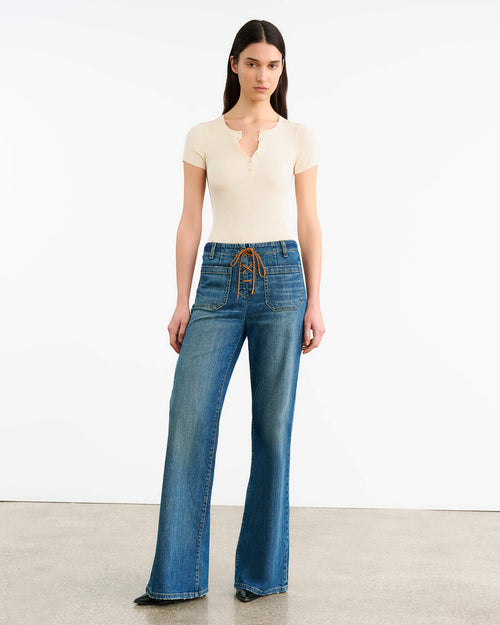 FLORENCE LACE UP JEAN IN CLASSIC WASH
