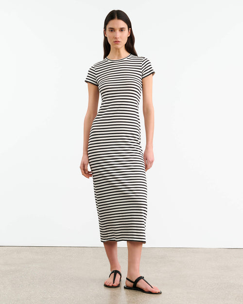 LUCINDA DRESS IN BLACK/IVORY STRIPE