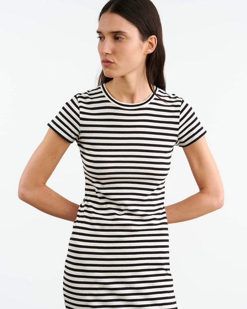 LUCINDA DRESS IN BLACK/IVORY STRIPE