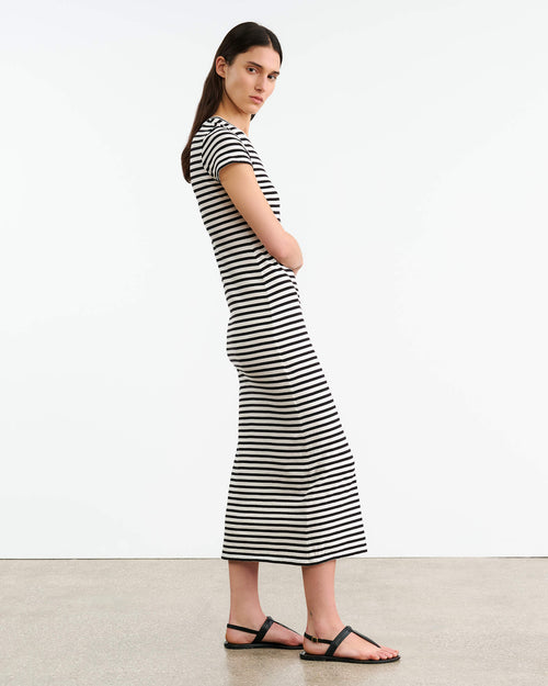 LUCINDA DRESS IN BLACK/IVORY STRIPE