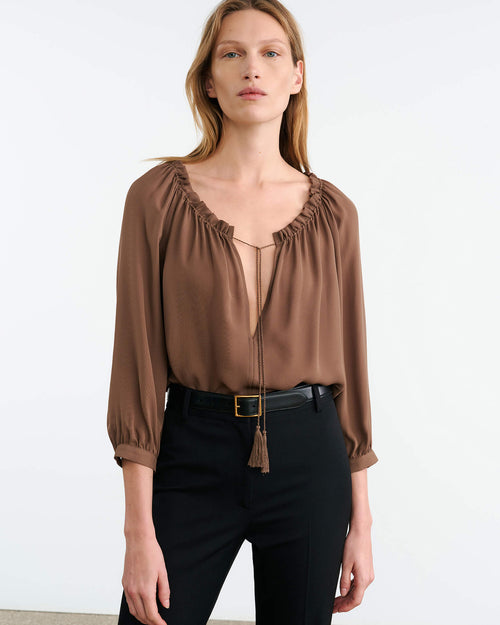 CARLEY SILK BLOUSE IN TAUPE