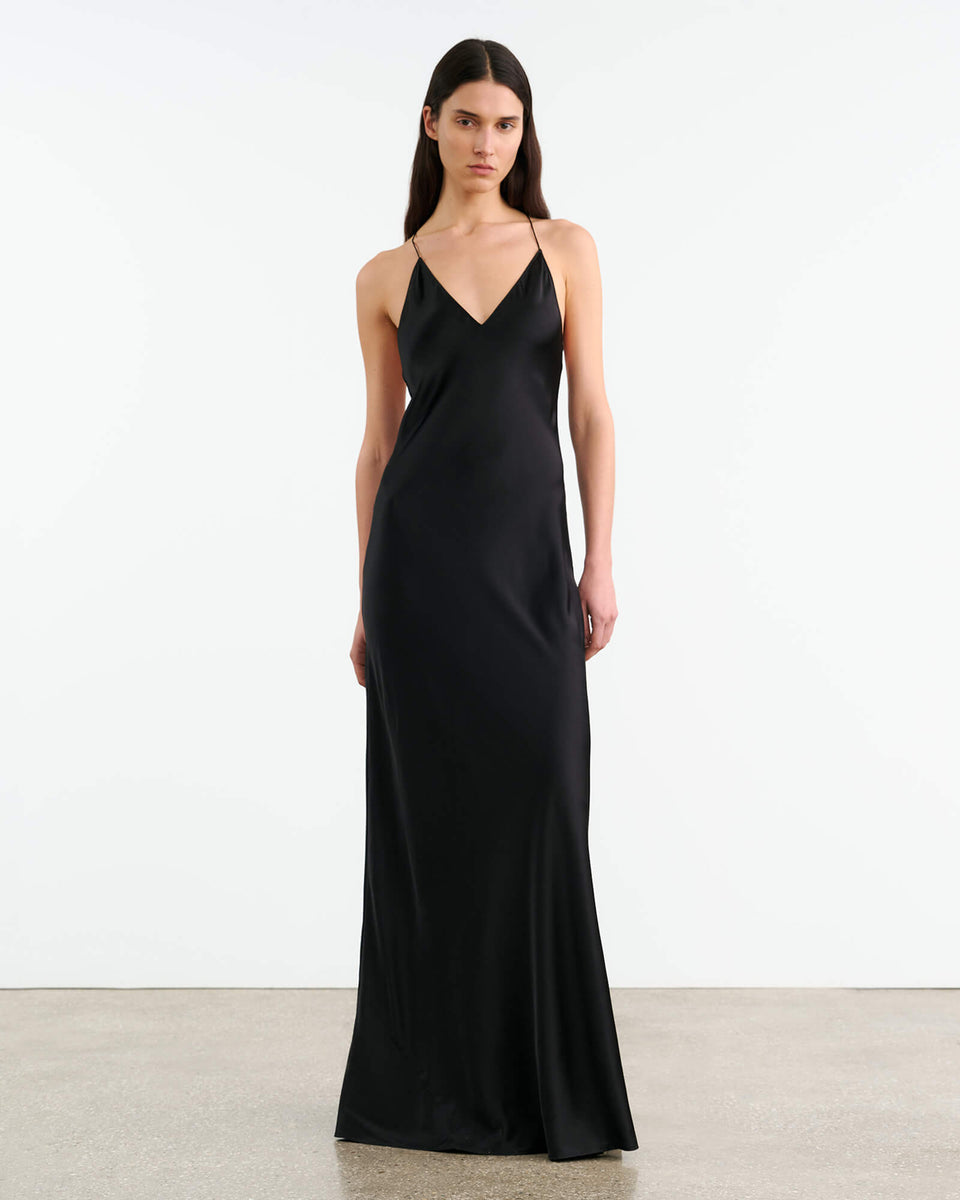 IRA SILK GOWN | Women's Crisscross Back Floor-Length V-Neck Gown | Nili Lotan IRA SILK GOWN | Women's Crisscross Back Floor-Length V-Neck Gown | Nili Lotan