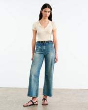 FRANCENE SILK KNIT SWEATER IN IVORY