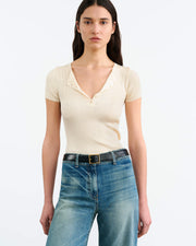 FRANCENE SILK KNIT SWEATER IN IVORY