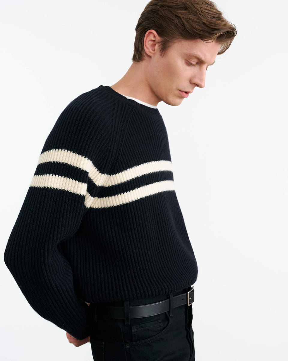 DARIUS SWEATER IN DARK NAVY/IVORY