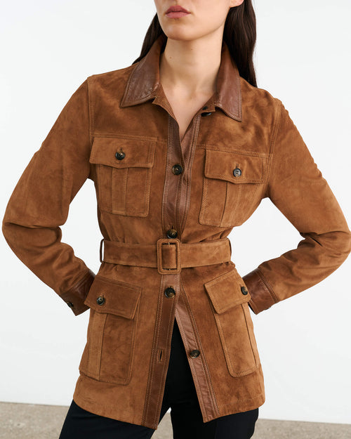 MILA SUEDE JACKET IN MARTORA/COGNAC