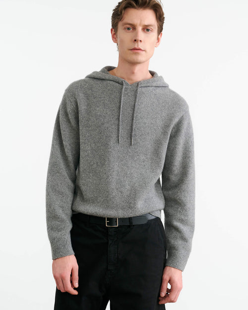 MARLON KNIT HOODIE IN GREY MELANGE