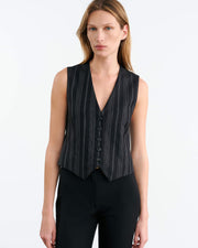 ANGELINA VEST IN BLACK PINSTRIPE