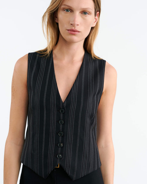 ANGELINA VEST IN BLACK PINSTRIPE