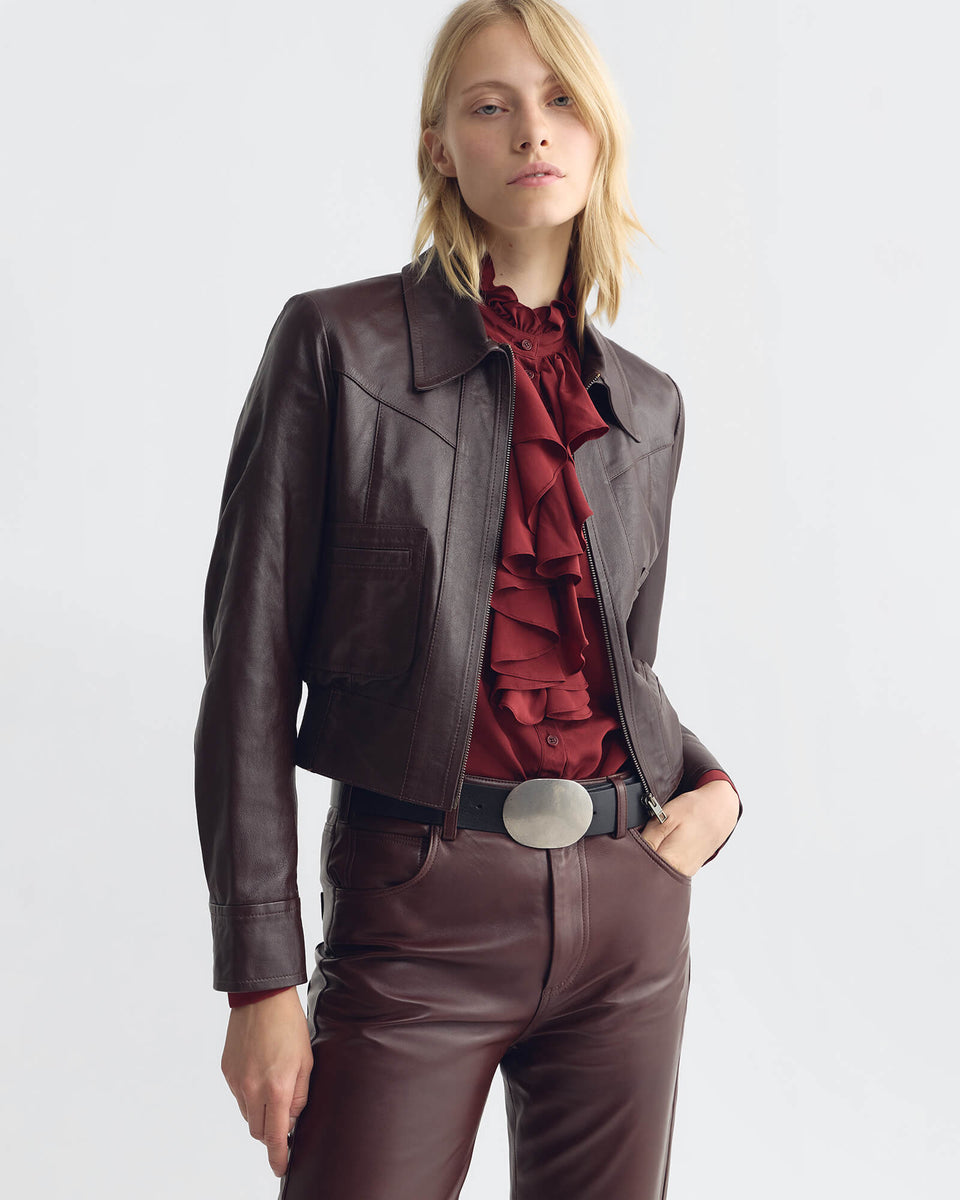 JOAN LEATHER PANT IN MERLOT