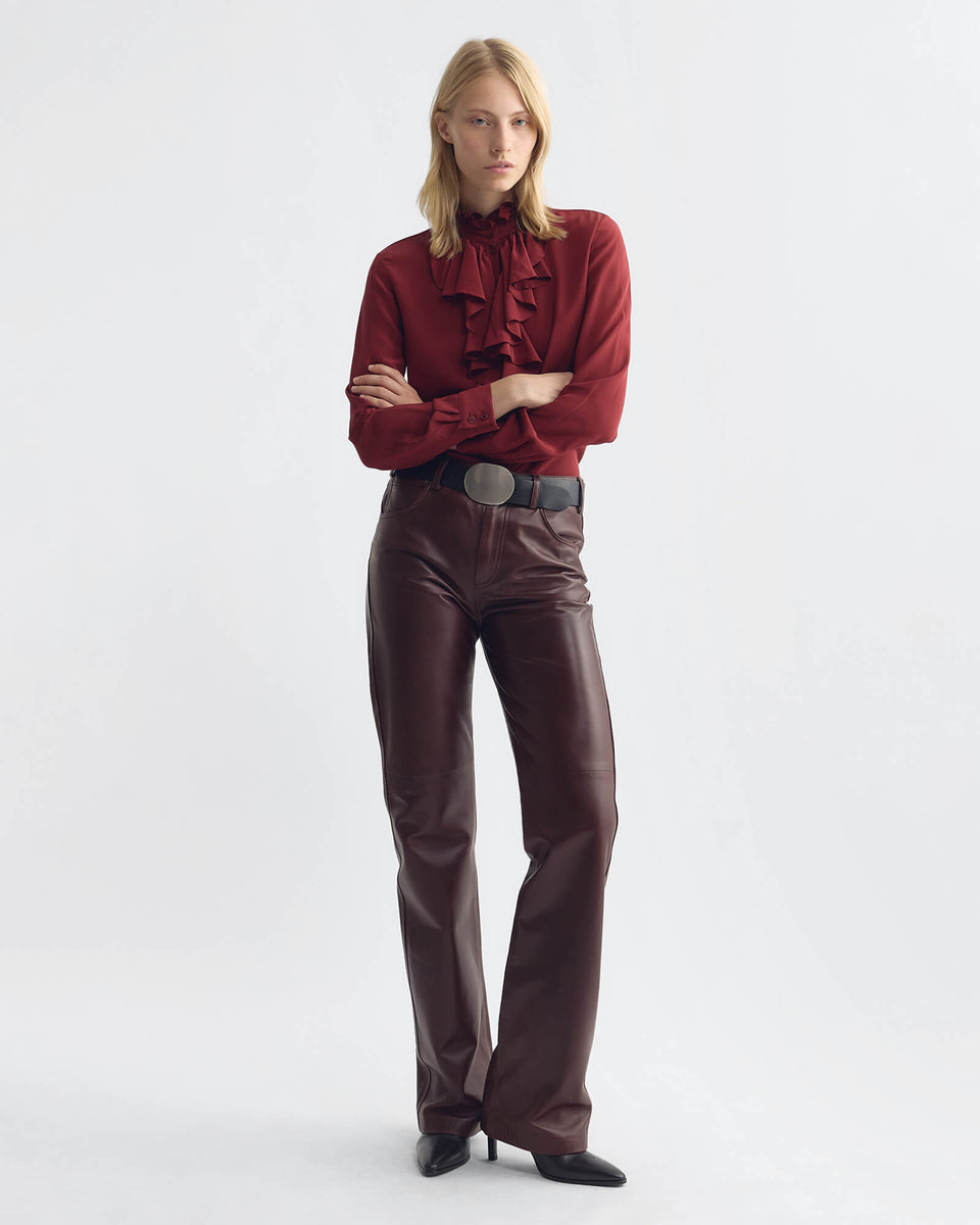 JOAN LEATHER PANT IN MERLOT