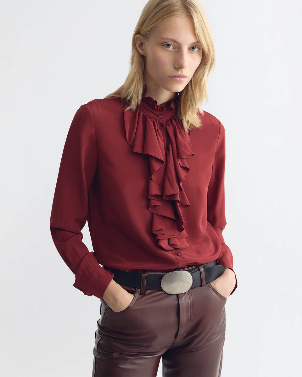 LILY SILK BLOUSE IN CRIMSON