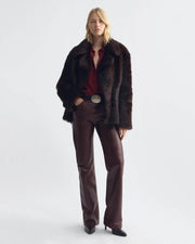 CLEOPHEE DB SHORT SHEARLING COAT IN DARK BROWN