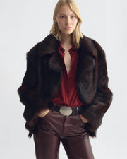 CLEOPHEE DB SHORT SHEARLING COAT IN DARK BROWN