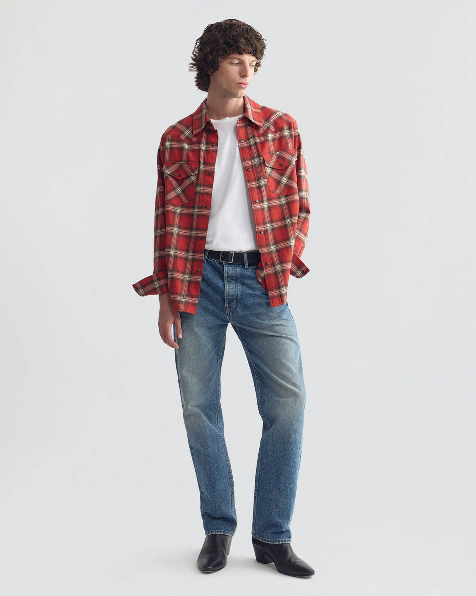 TRAVIS COTTON SHIRT IN RED/TAN PLAID