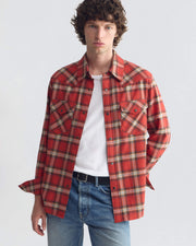 TRAVIS COTTON SHIRT IN RED/TAN PLAID
