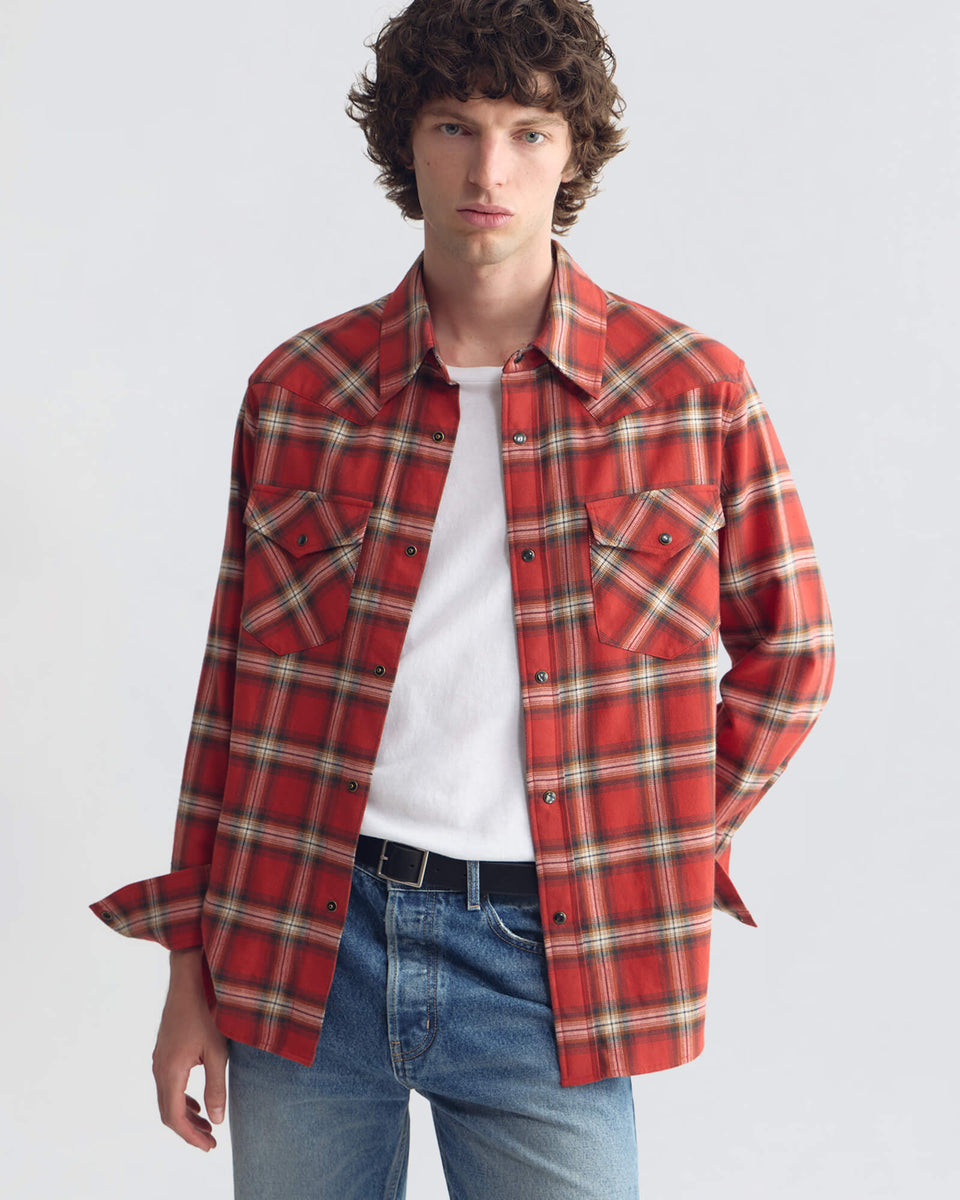 TRAVIS COTTON SHIRT IN RED/TAN PLAID