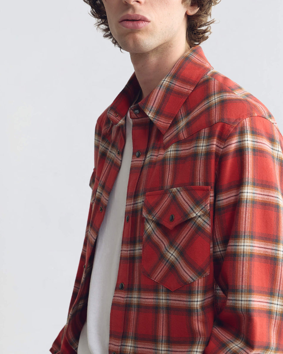 TRAVIS COTTON SHIRT IN RED/TAN PLAID