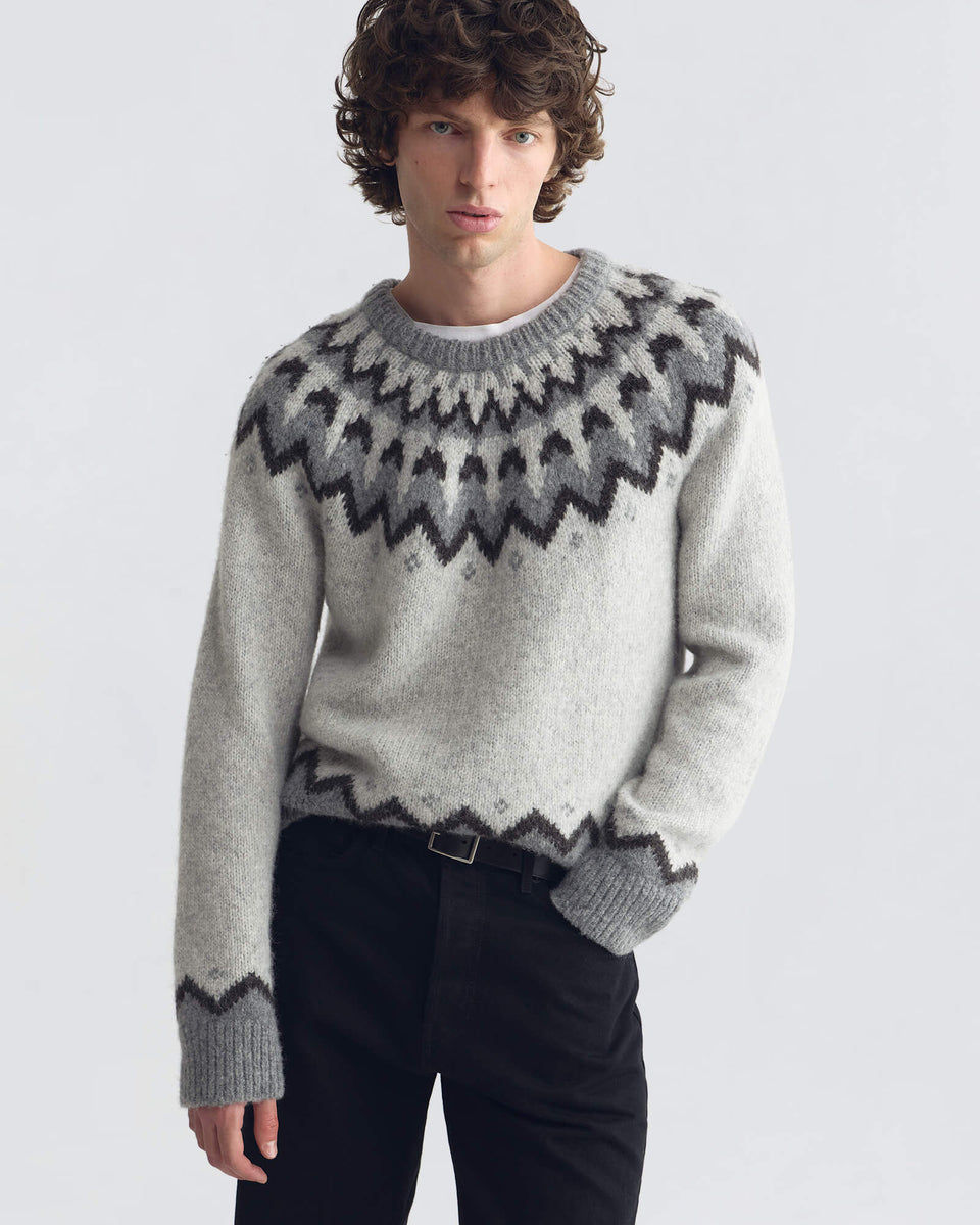 ALAN FAIR ISLE SWEATER IN LIGHT GREY FAIR ISLE