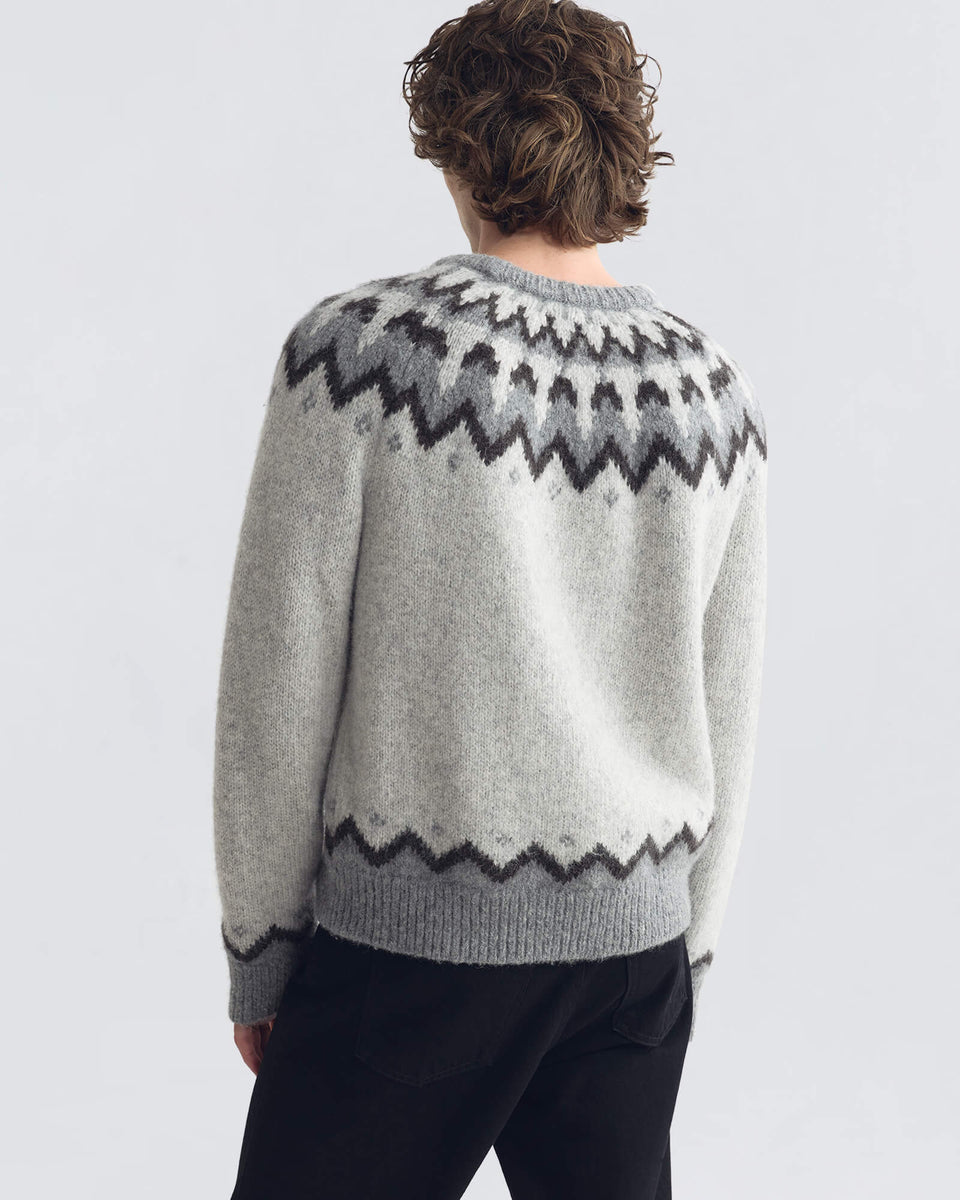 ALAN FAIR ISLE SWEATER IN LIGHT GREY FAIR ISLE