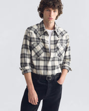 TRAVIS COTTON SHIRT IN IVORY/GREY PLAID