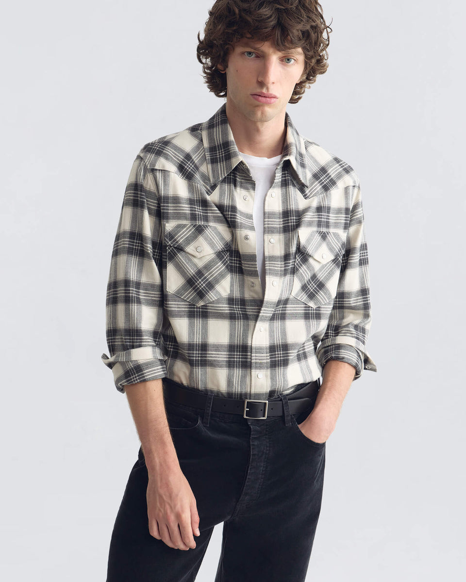 TRAVIS COTTON SHIRT IN IVORY/GREY PLAID