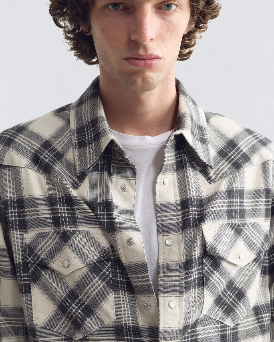 TRAVIS COTTON SHIRT IN IVORY/GREY PLAID