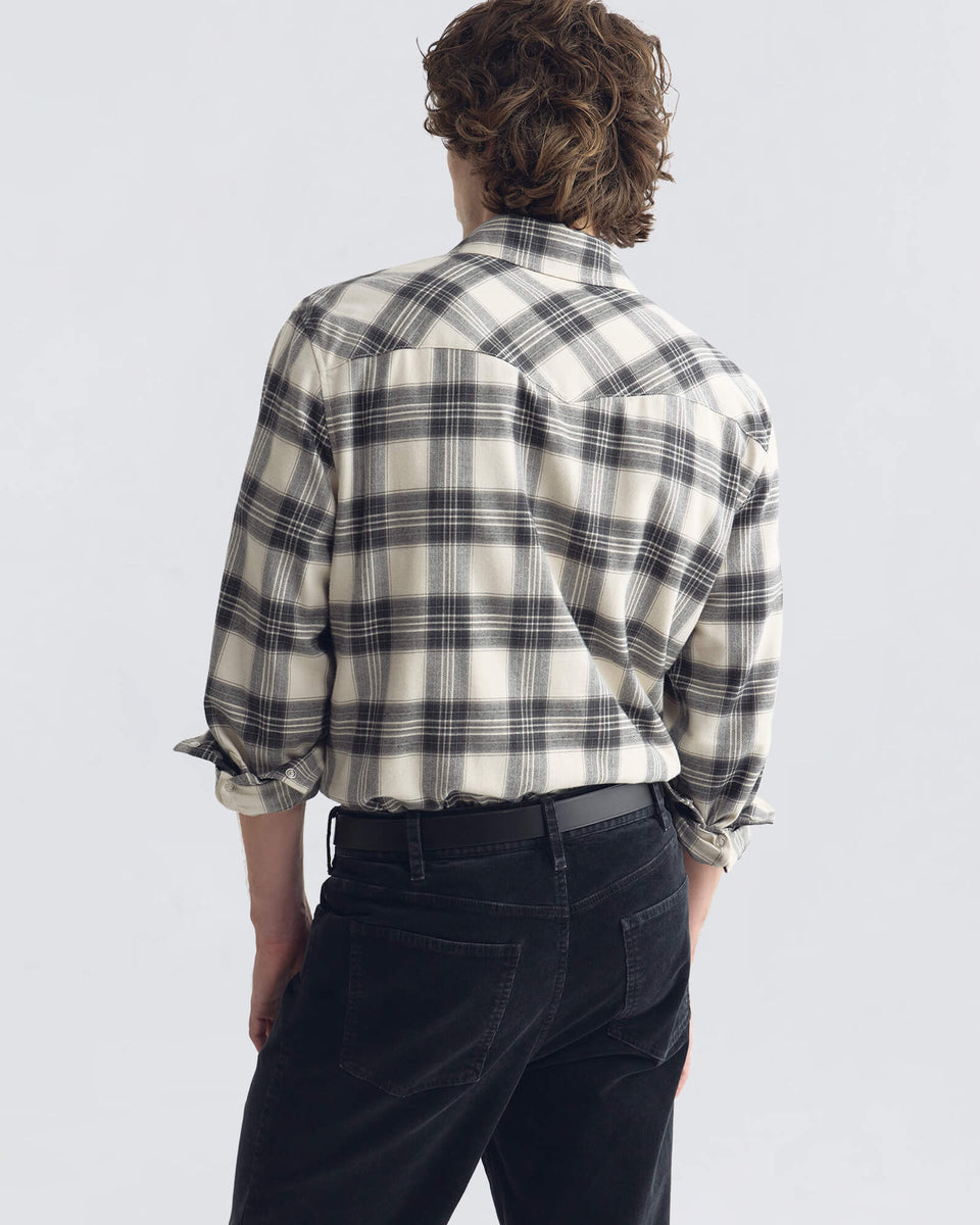 TRAVIS COTTON SHIRT IN IVORY/GREY PLAID