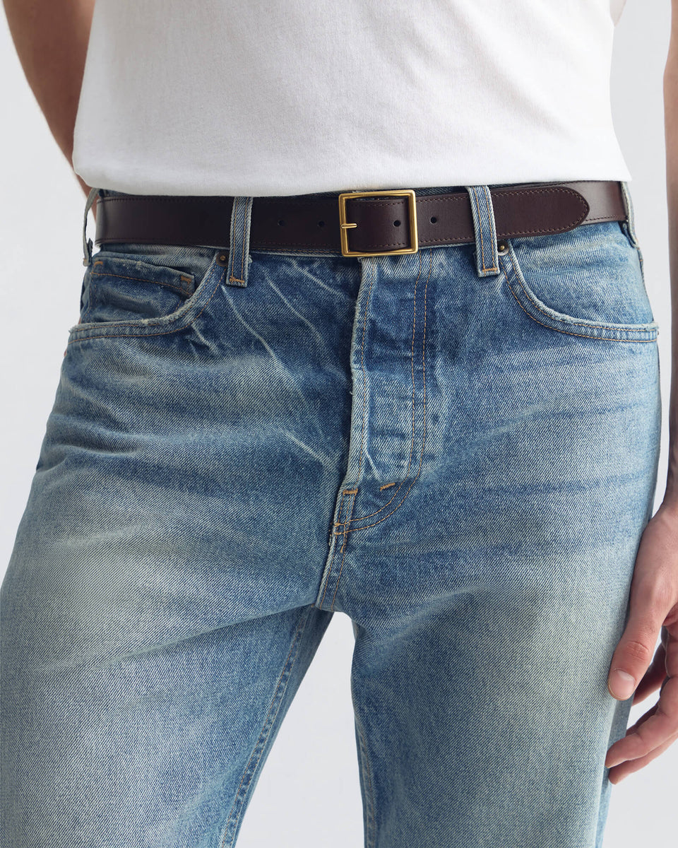 MENS FRANS BELT IN DARK BROWN W/ANTIQUE BRASS BUCKLE