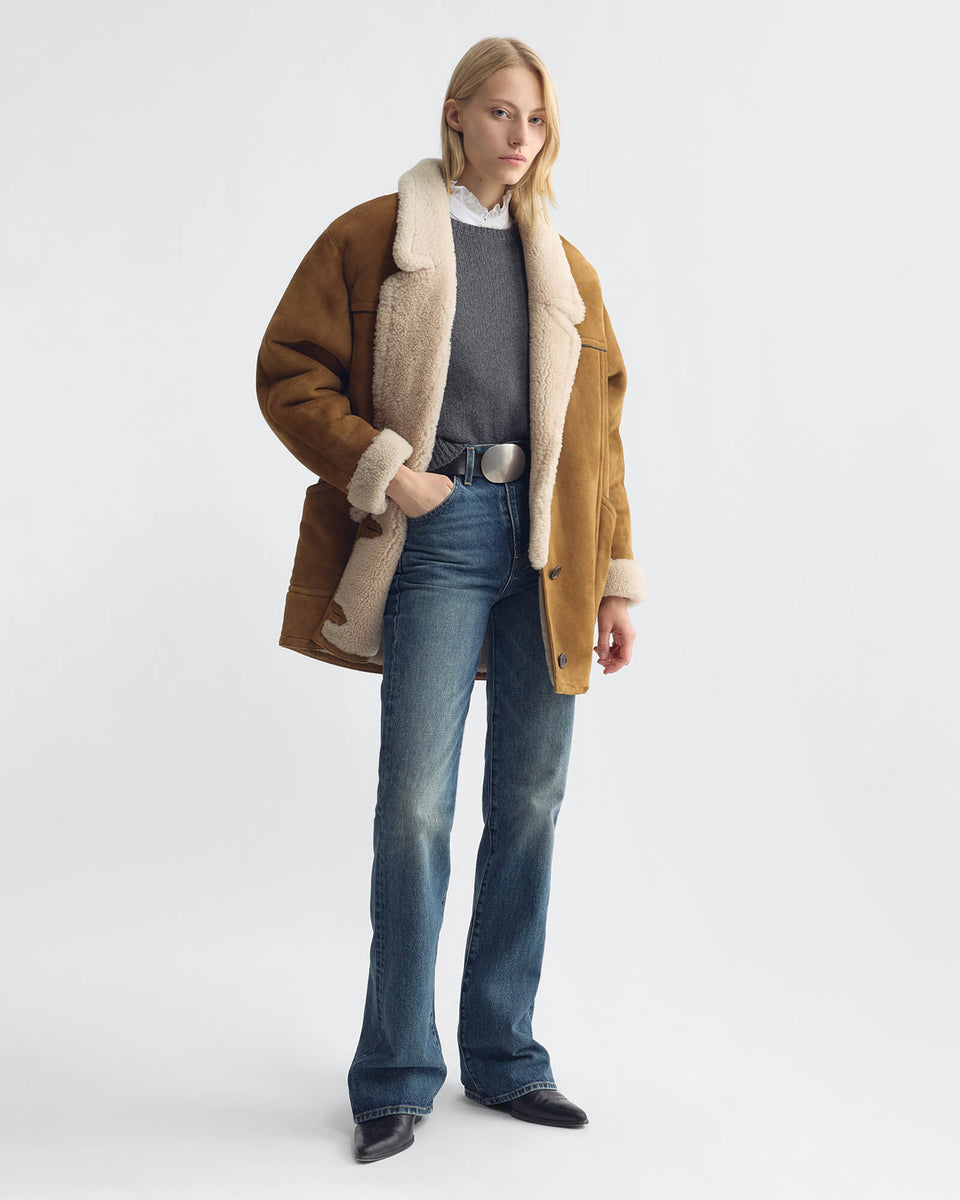 NOELLE SHEARLING COAT IN HONEY/ NATURAL