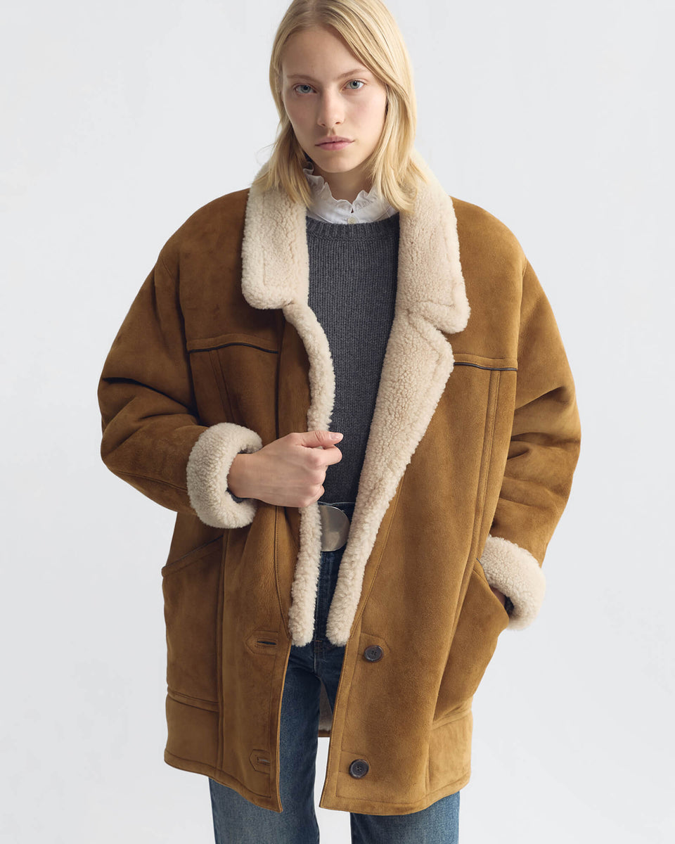 NOELLE SHEARLING COAT IN HONEY/ NATURAL