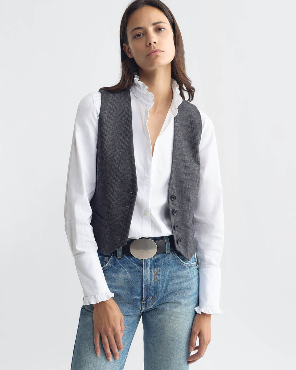 ISMAEL TAILORED VEST IN GREY/BLUE CHECK
