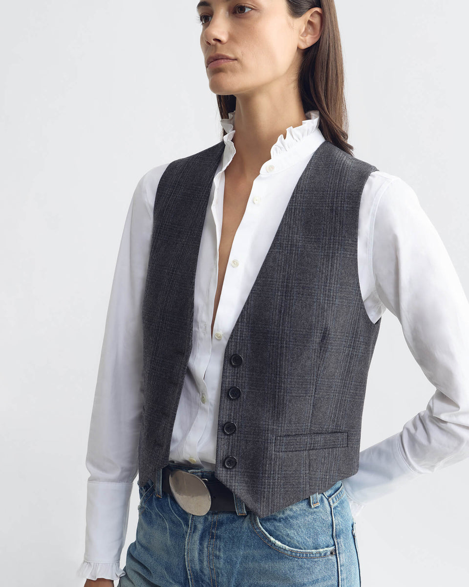 ISMAEL TAILORED VEST IN GREY/BLUE CHECK