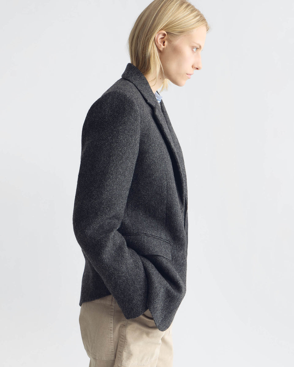 ROMAIN BOYFRIEND JACKET IN DARK CHARCOAL HERRINGBONE